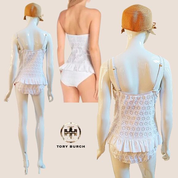 TORY BURCH NEW BRODERIE ANGLAISE Eyelet Corset Convertible 1-Pc Swimsuit XL - Picture 8 of 11